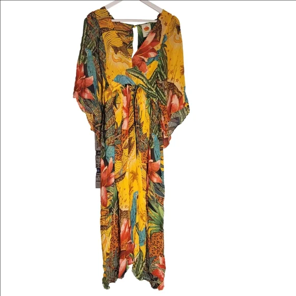 NWT Farm Rio Tropical Dreams Caftan Maxi Dress In Cheetah & Floral Print - Picture 5 of 16